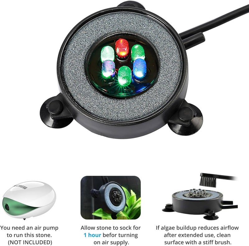 NICREW Multi-Colored LED Aquarium Bubbling Stone Disk, Round Fish Tank Bubbler with Auto Color Changing LEDs - Image 4